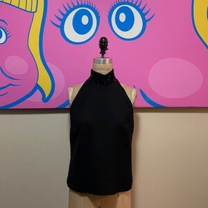 KORS Michael Kors Black Halter Neck Beaded Top